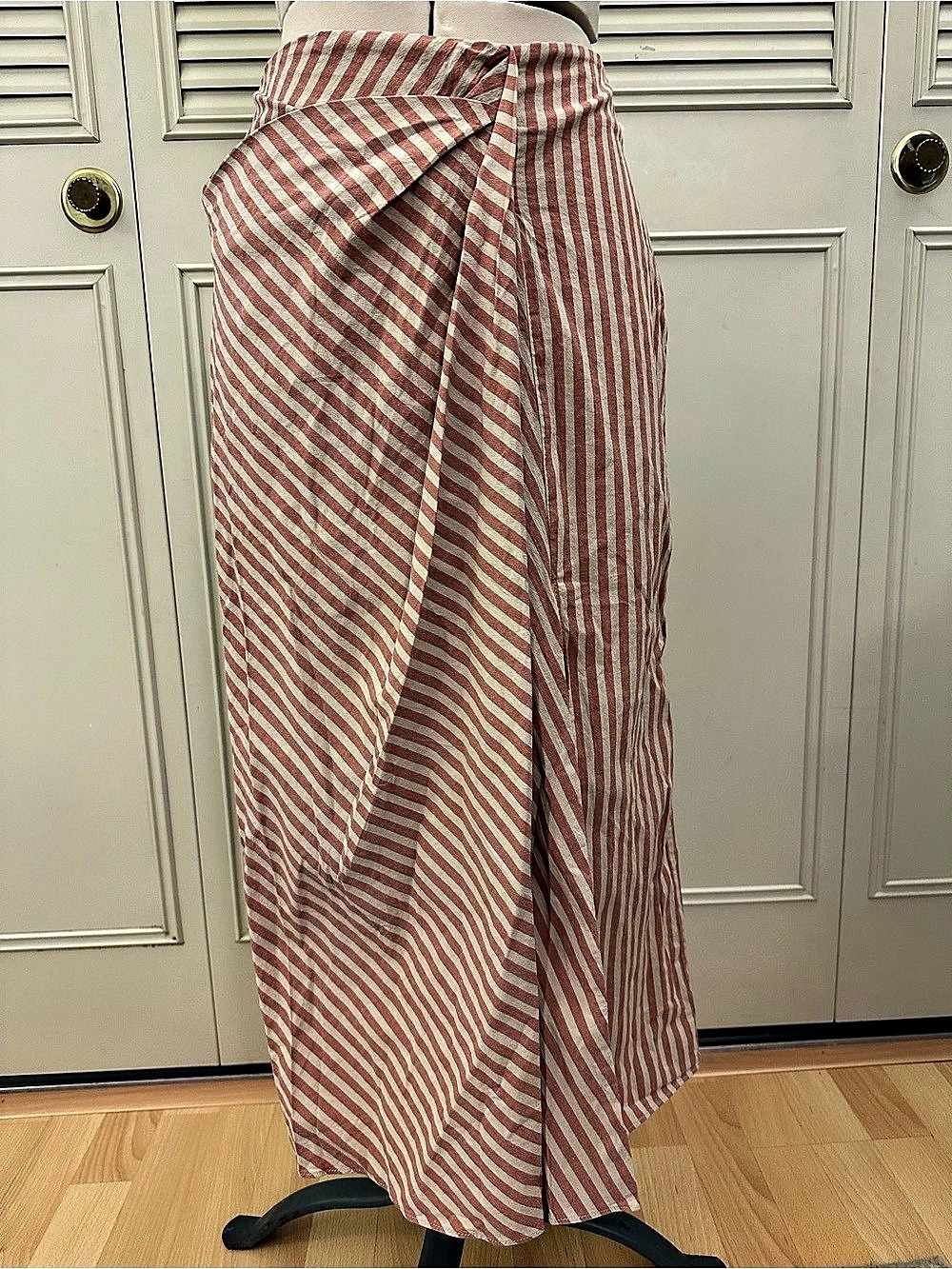 ZARA Striped Midi Skirt in Red & Cream